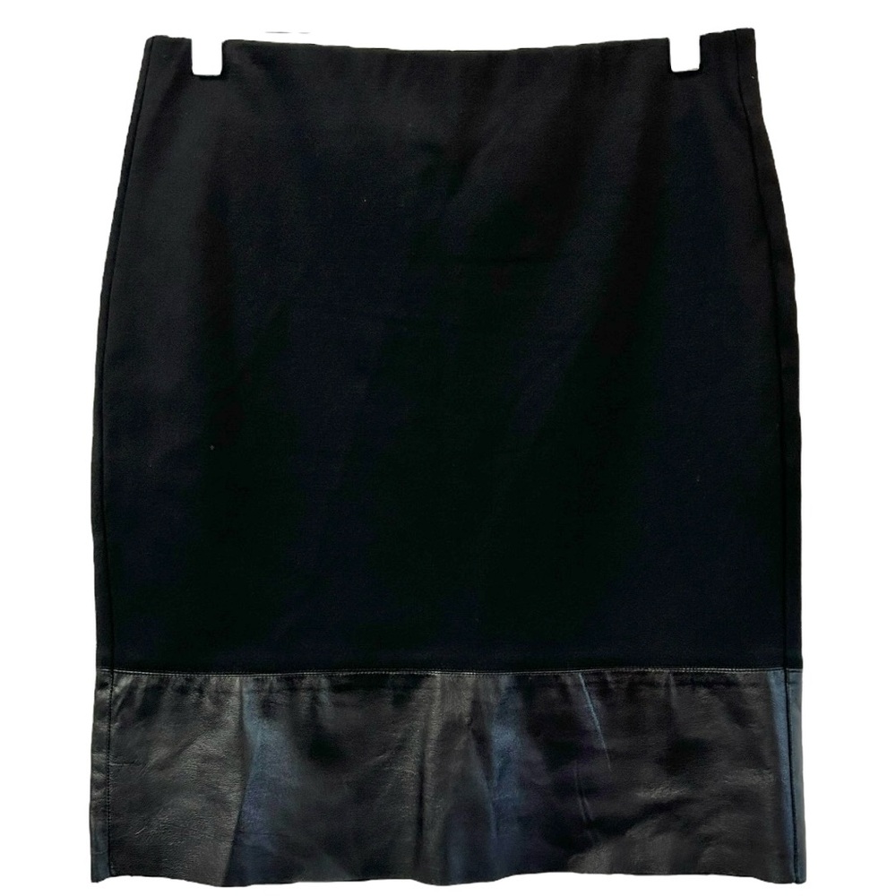 ECRU Women’s Black‎ Ponte Slim Skirt With Leather Hem  Sz S